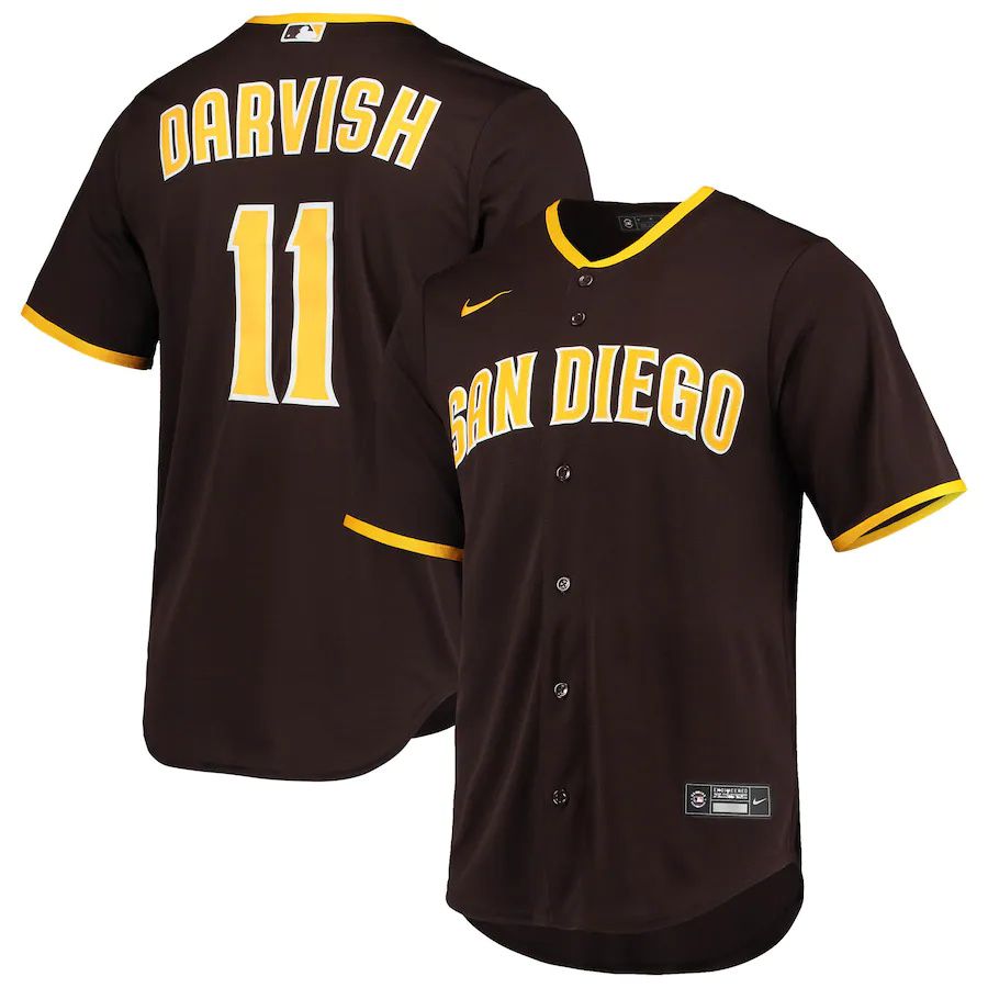 Mens San Diego Padres 11 Yu Darvish Nike Brown Alternate Replica Player MLB Jerseys